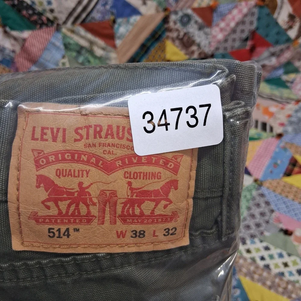 Levi's 514 Straight Fit Pants Mens 38x32 Olive Green Cotton Canvas Workwear